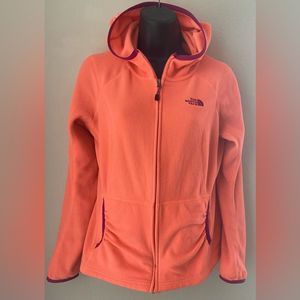 THE NORTH FACE Full Zip Up Orange Hooded Fleece Jacket Women's Size S Polartec